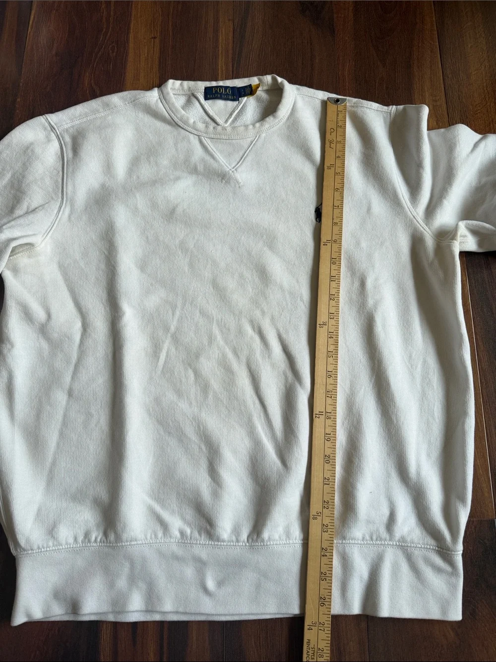 Polo Ralph Lauren Crewneck Sweatshirt White Navy Pony Mens L Stained